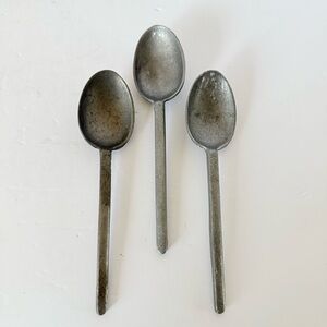 Set of 3 Antique Pewter Slip-End Spoons, Aged Patina, 7”